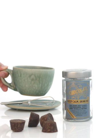 Keep Calm, Drink Me - Vegan, Gluten-Free, Cane Sugar-Free, Soy-Free, Adaptogen - 100g - NEW! - Co Chocolat - Finally, Truly Healthy Chocolates